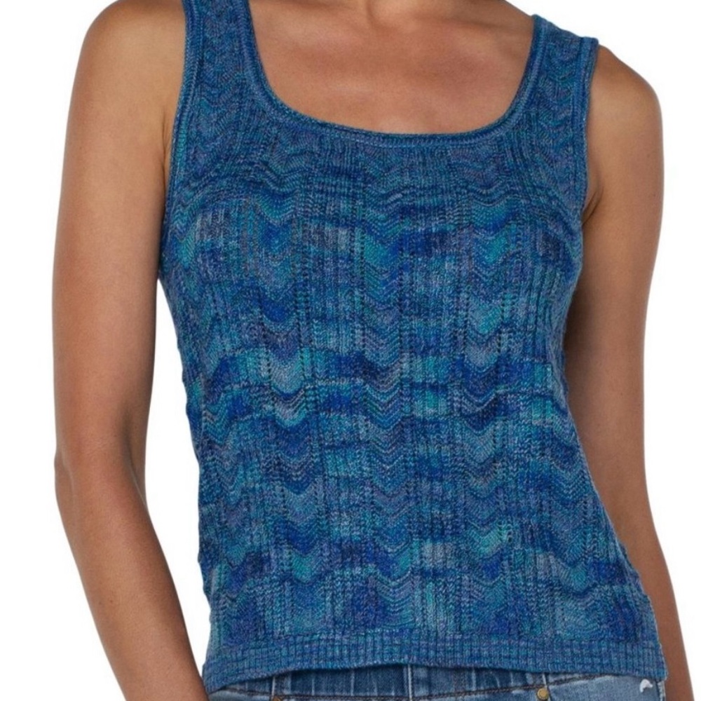Liverpool of Los Angeles Sleeveless Pointelle Chevron‎ Blue Sweater Tank Size S
